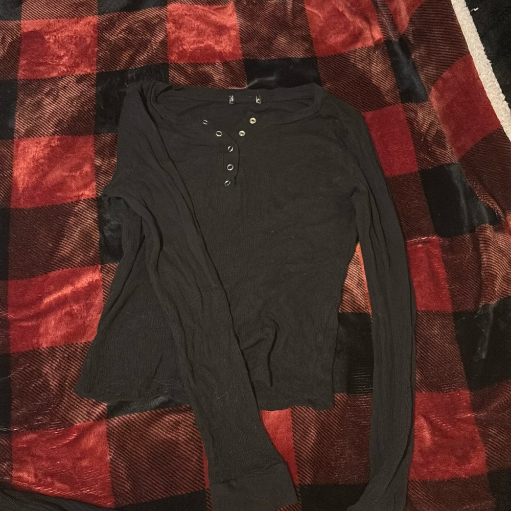 Black Henley waffle long sleeve